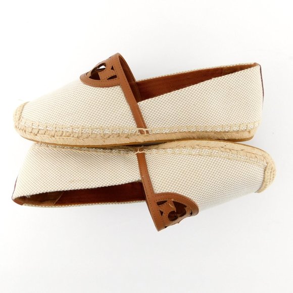 New TORY BURCH Natural Tan Logo Canvas Espadrilles Slip-on Flats 7.5 - Picture 5 of 7